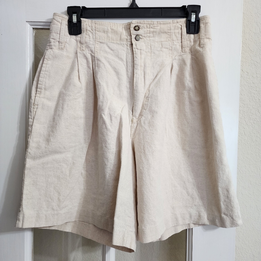 Justin Allen New York Linen Blend High Waist Pleated Shorts Size 12 Beige